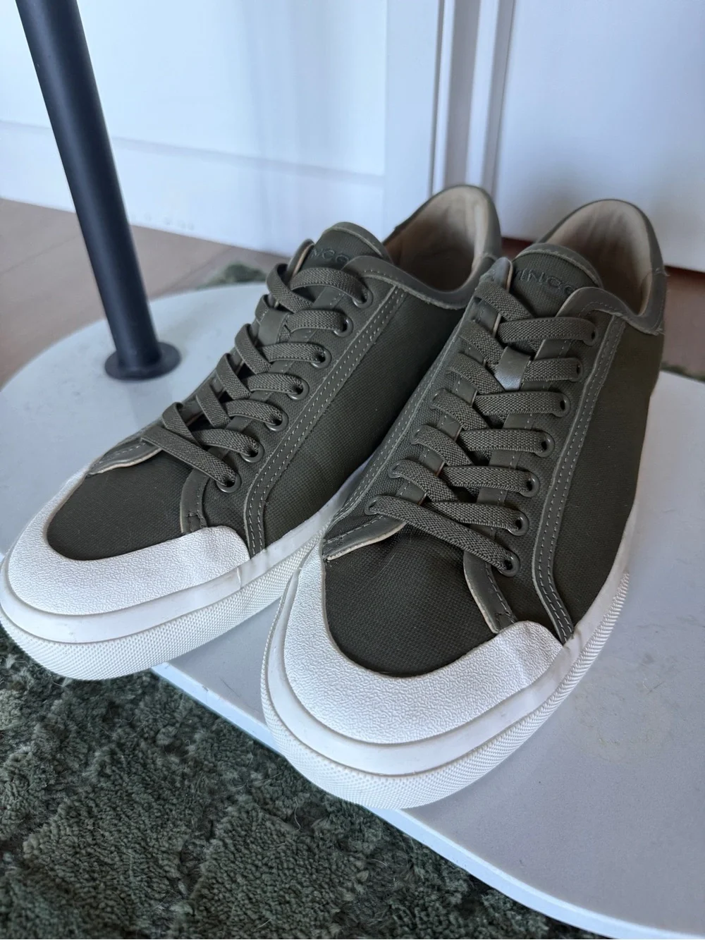 VINCE Olive Canvas Low-Top Sneakers with White Toe Rubber Sole - Picture 1 of 9